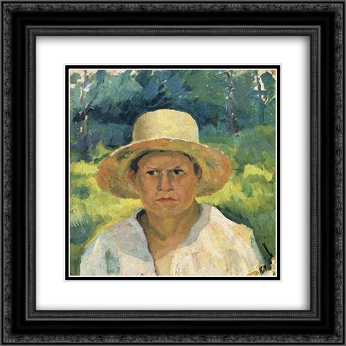 Head of the boy in a hat 20x20 Black Ornate Wood Framed Art Print Poster with Double Matting by Malevich, Kazimir