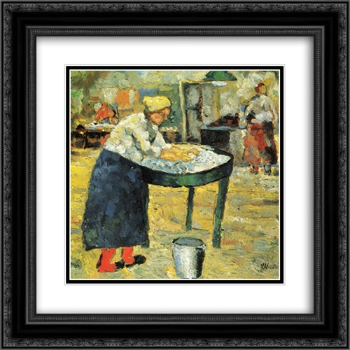 Laundress 20x20 Black Ornate Wood Framed Art Print Poster with Double Matting by Malevich, Kazimir