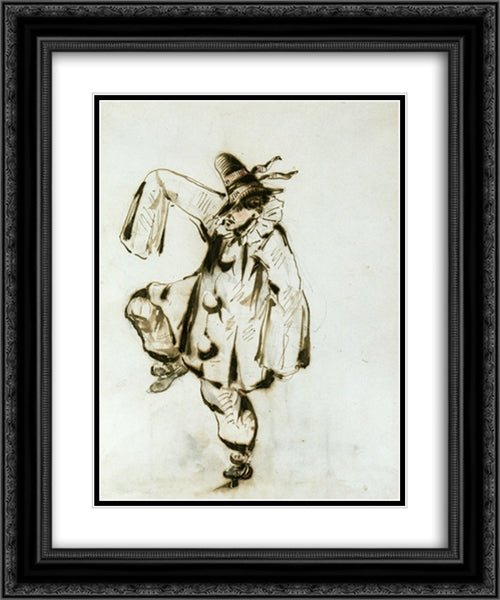 Pierrot dancing 20x24 Black Ornate Wood Framed Art Print Poster with Double Matting by Manet, Edouard