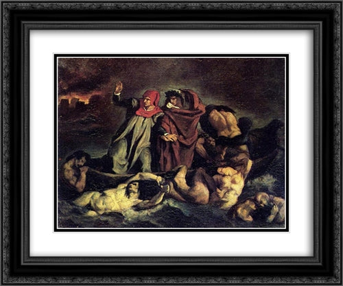 The barque of Dante (Copy after Delacroix) 24x20 Black Ornate Wood Framed Art Print Poster with Double Matting by Manet, Edouard