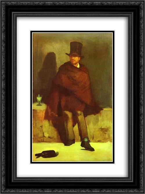 The absinthe drinker 18x24 Black Ornate Wood Framed Art Print Poster with Double Matting by Manet, Edouard