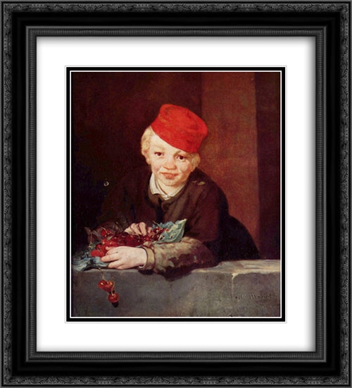 The Boy with Cherries 20x22 Black Ornate Wood Framed Art Print Poster with Double Matting by Manet, Edouard