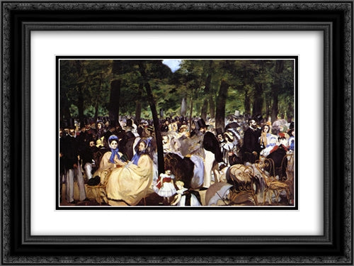 Music in the Tuileries Garden 24x18 Black Ornate Wood Framed Art Print Poster with Double Matting by Manet, Edouard