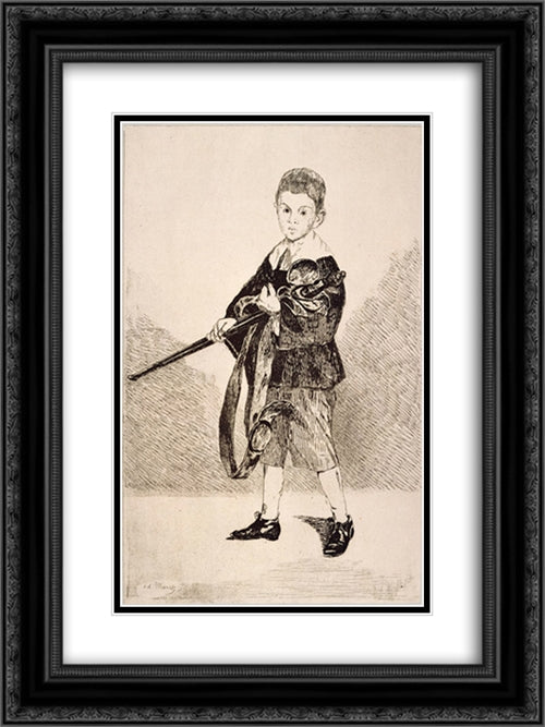 The Boy with a Sword 18x24 Black Ornate Wood Framed Art Print Poster with Double Matting by Manet, Edouard