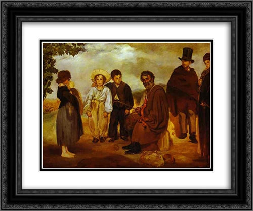 The old musician 24x20 Black Ornate Wood Framed Art Print Poster with Double Matting by Manet, Edouard