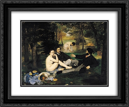 The Luncheon on the Grass 24x20 Black Ornate Wood Framed Art Print Poster with Double Matting by Manet, Edouard