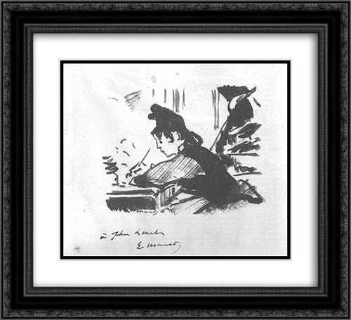 Woman writing 22x20 Black Ornate Wood Framed Art Print Poster with Double Matting by Manet, Edouard