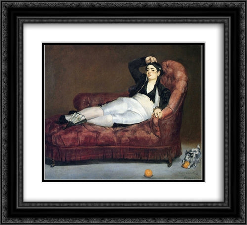 Young Woman Reclining in Spanish Costume 22x20 Black Ornate Wood Framed Art Print Poster with Double Matting by Manet, Edouard