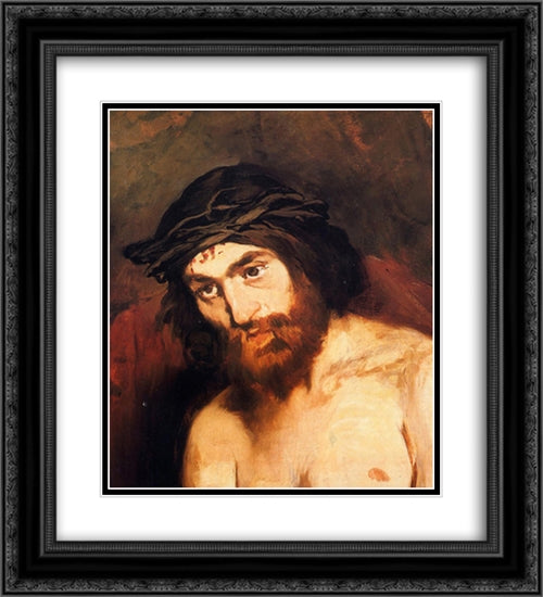 The head of Christ 20x22 Black Ornate Wood Framed Art Print Poster with Double Matting by Manet, Edouard