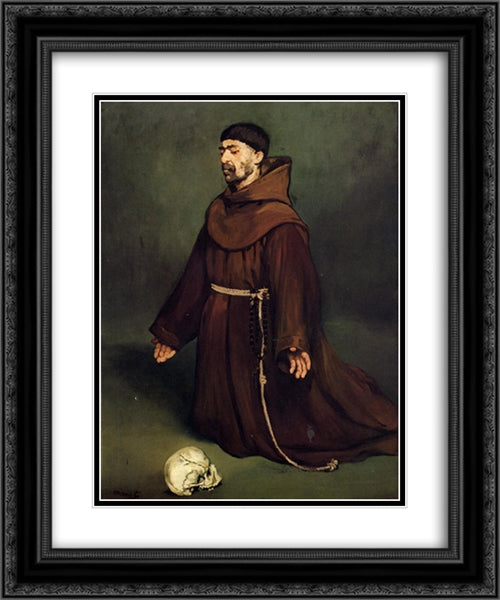 The monk at prayer 20x24 Black Ornate Wood Framed Art Print Poster with Double Matting by Manet, Edouard