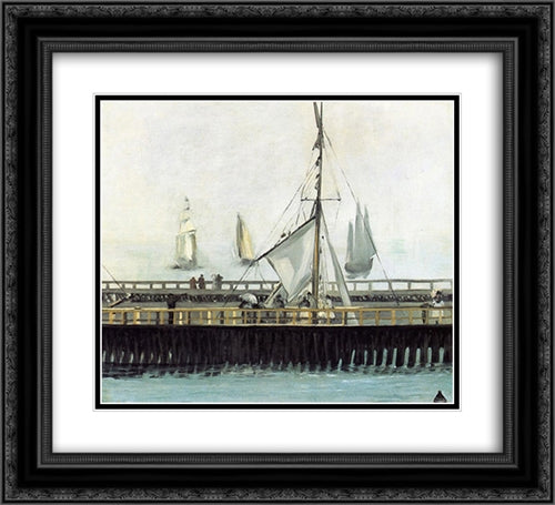 Jetty at Boulogne 22x20 Black Ornate Wood Framed Art Print Poster with Double Matting by Manet, Edouard