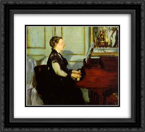 Madame Manet at the Piano 22x20 Black Ornate Wood Framed Art Print Poster with Double Matting by Manet, Edouard