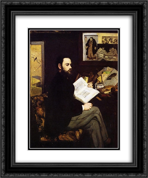 Portrait of Emile Zola 20x24 Black Ornate Wood Framed Art Print Poster with Double Matting by Manet, Edouard