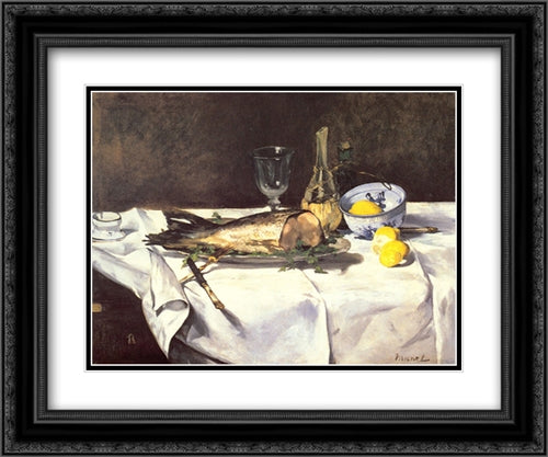 The salmon 24x20 Black Ornate Wood Framed Art Print Poster with Double Matting by Manet, Edouard