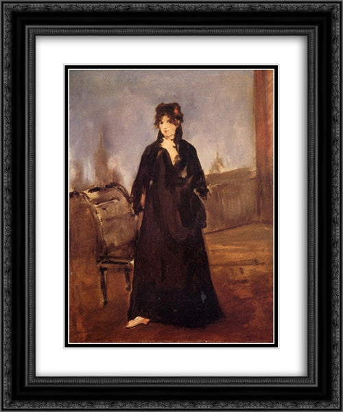 Young woman with a pink shoe (Portrait of Berthe Morisot) 20x24 Black Ornate Wood Framed Art Print Poster with Double Matting by Manet, Edouard