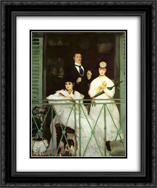 The Balcony 20x24 Black Ornate Wood Framed Art Print Poster with Double Matting by Manet, Edouard