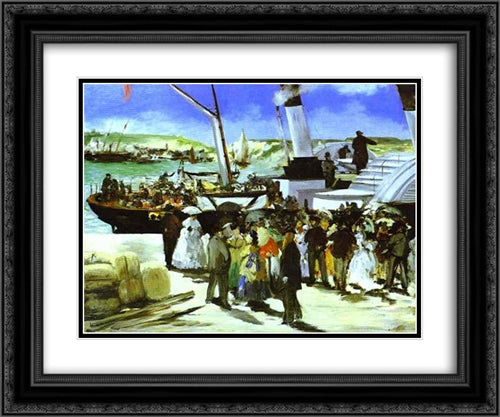 The Departure Of The Folkestone Boat 24x20 Black Ornate Wood Framed Art Print Poster with Double Matting by Manet, Edouard