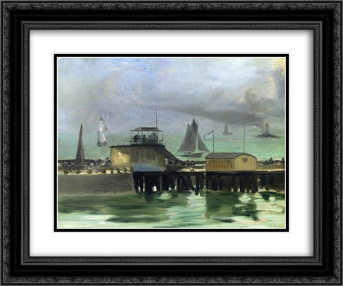 The Jetty at Boulogne 24x20 Black Ornate Wood Framed Art Print Poster with Double Matting by Manet, Edouard