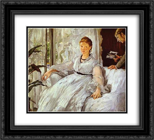 The reading 22x20 Black Ornate Wood Framed Art Print Poster with Double Matting by Manet, Edouard