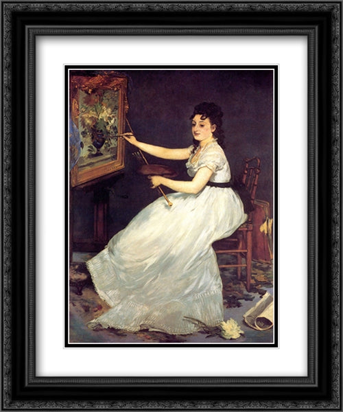 Portrait of Eva Gonzales 20x24 Black Ornate Wood Framed Art Print Poster with Double Matting by Manet, Edouard