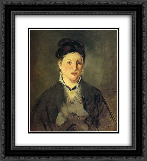 Portrait of Suzanne Manet 20x22 Black Ornate Wood Framed Art Print Poster with Double Matting by Manet, Edouard