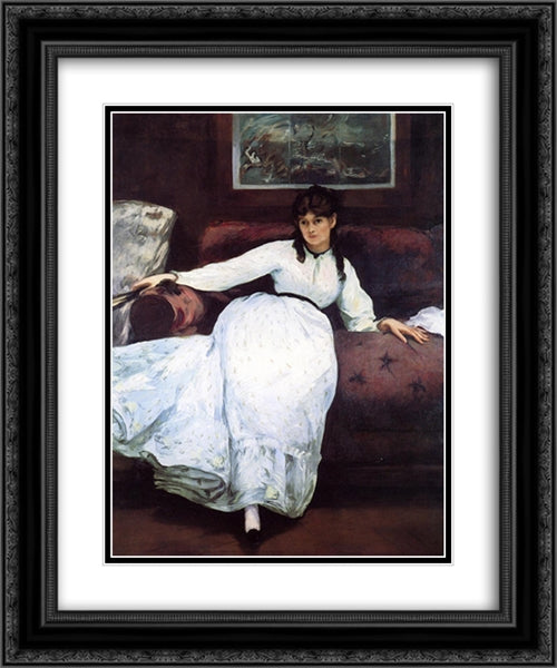 The Rest, portrait of Berthe Morisot 20x24 Black Ornate Wood Framed Art Print Poster with Double Matting by Manet, Edouard