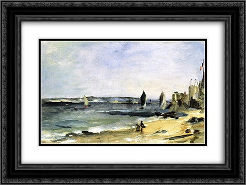 Seascape at Arcachon (Arcachon, beautiful weather) 24x18 Black Ornate Wood Framed Art Print Poster with Double Matting by Manet, Edouard