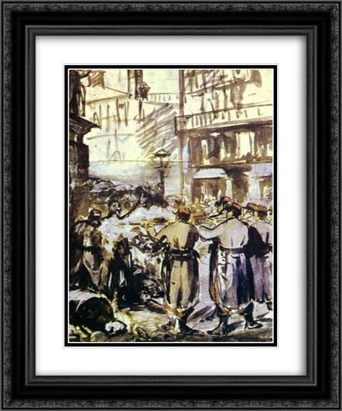 The Barricade (Civil War) 20x24 Black Ornate Wood Framed Art Print Poster with Double Matting by Manet, Edouard