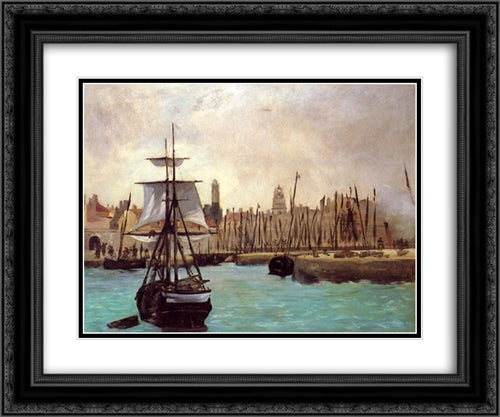 The Port of Bordeaux 24x20 Black Ornate Wood Framed Art Print Poster with Double Matting by Manet, Edouard