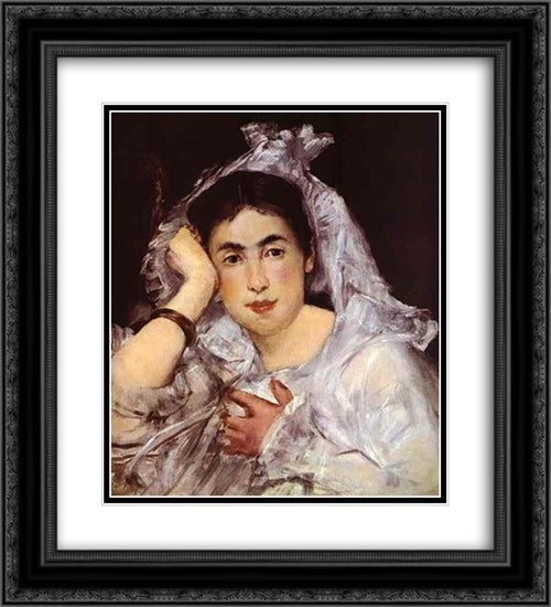 Marguerite de Conflans Wearing Hood 20x22 Black Ornate Wood Framed Art Print Poster with Double Matting by Manet, Edouard