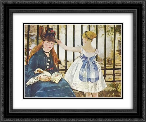 Railway 24x20 Black Ornate Wood Framed Art Print Poster with Double Matting by Manet, Edouard