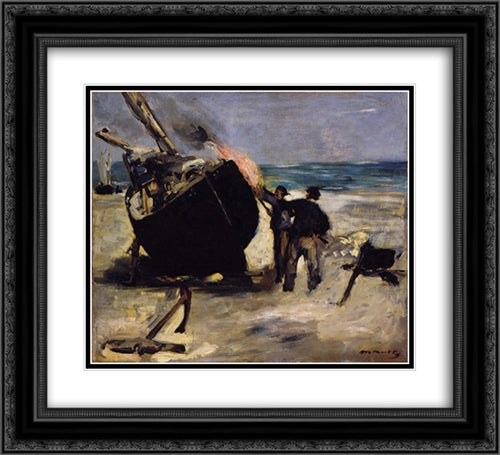 Tarring the Boat 22x20 Black Ornate Wood Framed Art Print Poster with Double Matting by Manet, Edouard