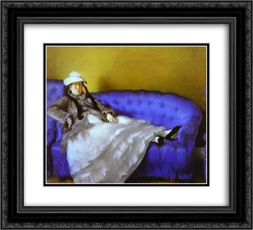 Madame Manet on a Blue Sofa 22x20 Black Ornate Wood Framed Art Print Poster with Double Matting by Manet, Edouard