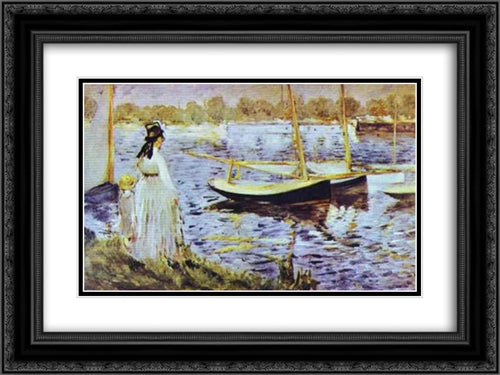 The Banks of the Seine at Argenteuil 24x18 Black Ornate Wood Framed Art Print Poster with Double Matting by Manet, Edouard