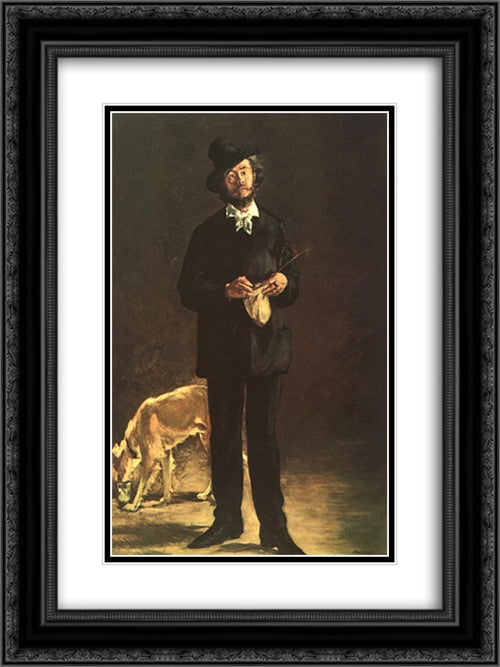 The Artist (Portrait of Gilbert Marcellin Desboutin) 18x24 Black Ornate Wood Framed Art Print Poster with Double Matting by Manet, Edouard