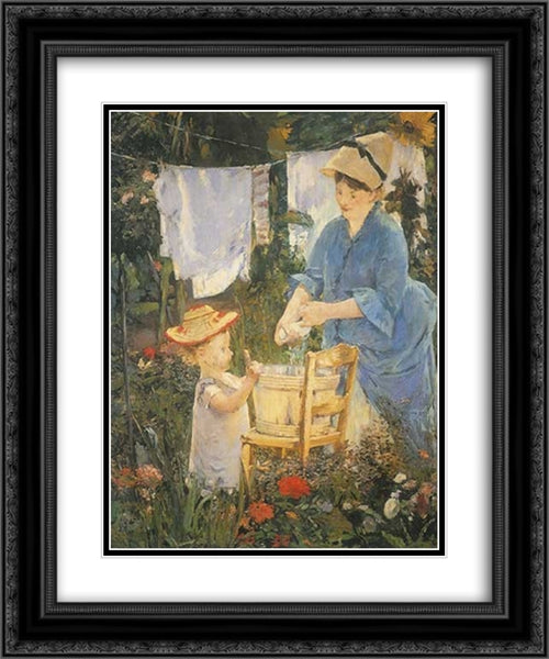 The laundry 20x24 Black Ornate Wood Framed Art Print Poster with Double Matting by Manet, Edouard