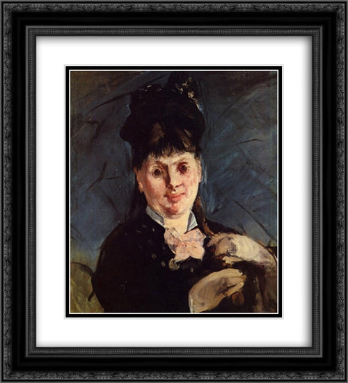 Woman with umbrella 20x22 Black Ornate Wood Framed Art Print Poster with Double Matting by Manet, Edouard