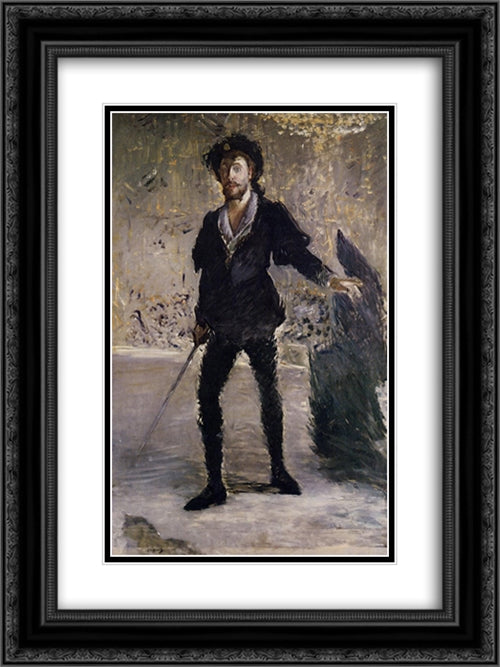 Portrait of Faure as Hamlet 18x24 Black Ornate Wood Framed Art Print Poster with Double Matting by Manet, Edouard