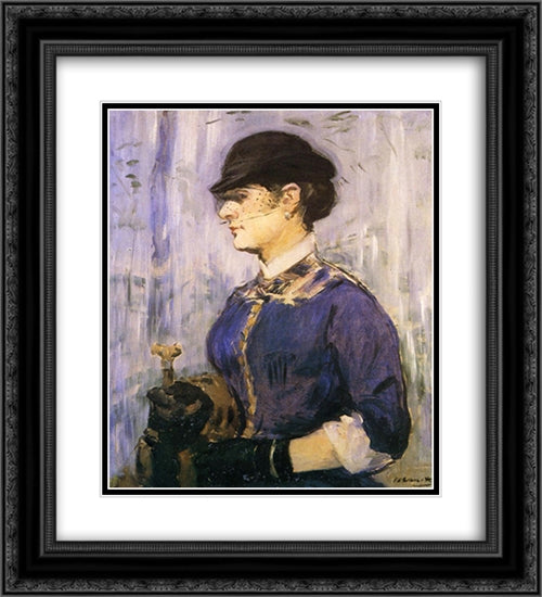 Young woman in a round hat 20x22 Black Ornate Wood Framed Art Print Poster with Double Matting by Manet, Edouard