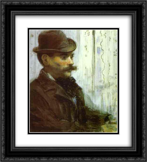 Man in a Round Hat (Alphonse Maureau) 20x22 Black Ornate Wood Framed Art Print Poster with Double Matting by Manet, Edouard