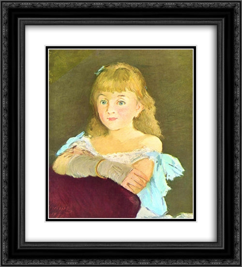 Portrait of Lina Campineanu 20x22 Black Ornate Wood Framed Art Print Poster with Double Matting by Manet, Edouard