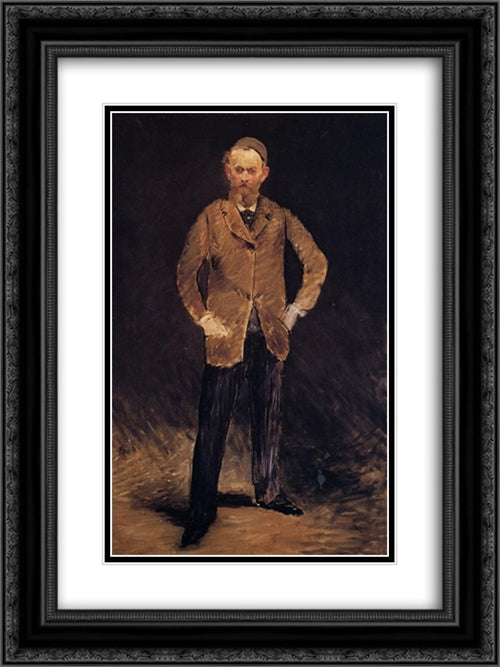 Self-portrait with skull-cap 18x24 Black Ornate Wood Framed Art Print Poster with Double Matting by Manet, Edouard