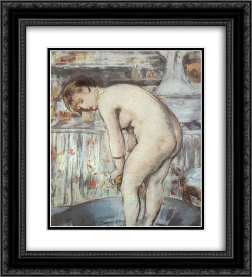 Woman in a tub 20x22 Black Ornate Wood Framed Art Print Poster with Double Matting by Manet, Edouard