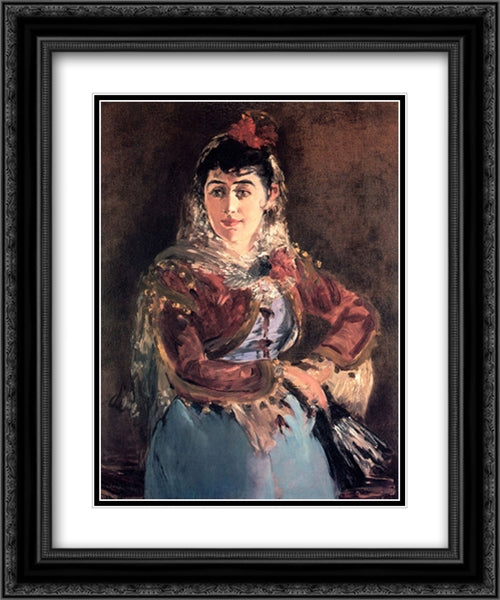 Portrait of Emilie Ambre in role of Carmen 20x24 Black Ornate Wood Framed Art Print Poster with Double Matting by Manet, Edouard