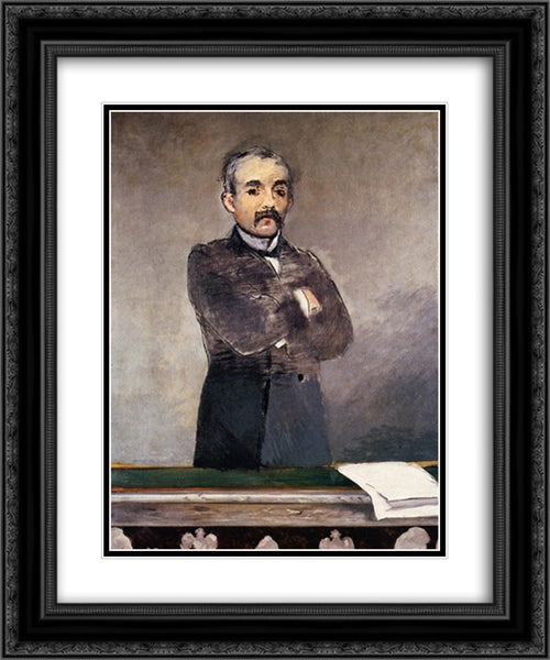 Portrait of Clemenceau at the tribune 20x24 Black Ornate Wood Framed Art Print Poster with Double Matting by Manet, Edouard