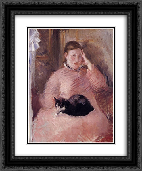 Woman with a Cat 20x24 Black Ornate Wood Framed Art Print Poster with Double Matting by Manet, Edouard