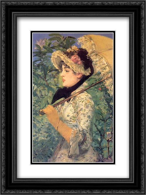 Spring (Study of Jeanne Demarsy) 18x24 Black Ornate Wood Framed Art Print Poster with Double Matting by Manet, Edouard