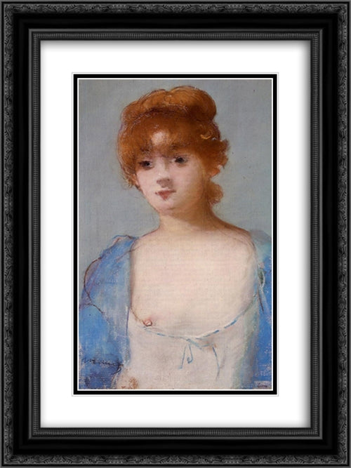 Young woman in a negligee 18x24 Black Ornate Wood Framed Art Print Poster with Double Matting by Manet, Edouard
