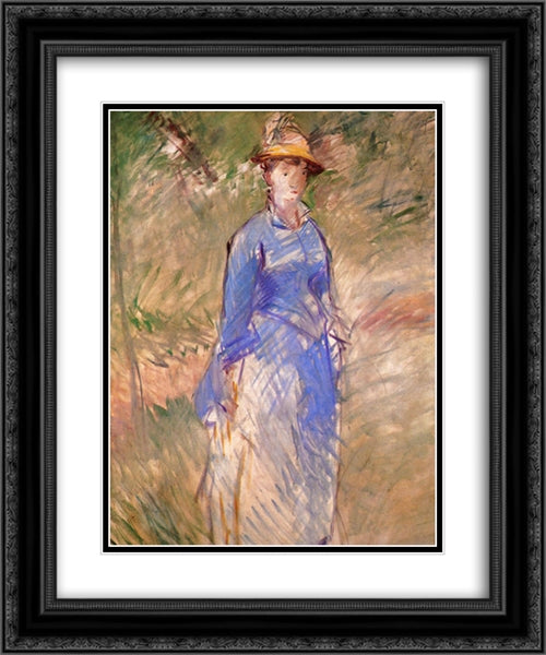Young woman in the garden 20x24 Black Ornate Wood Framed Art Print Poster with Double Matting by Manet, Edouard
