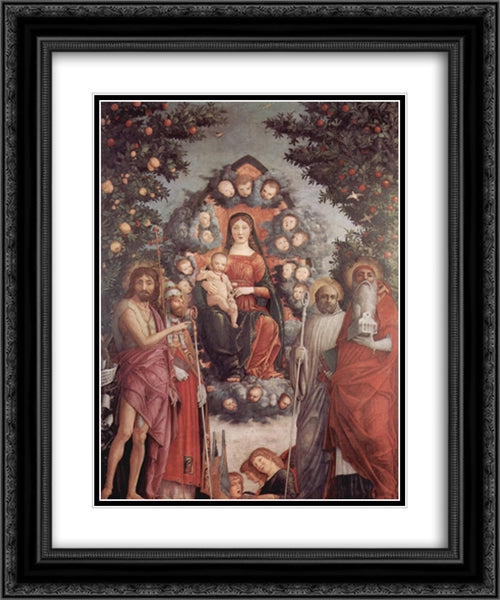 Madonna with saints St. John theBaptist, St. Gregory I the Great, St. Benedict 20x24 Black Ornate Wood Framed Art Print Poster with Double Matting by Mantegna, Andrea